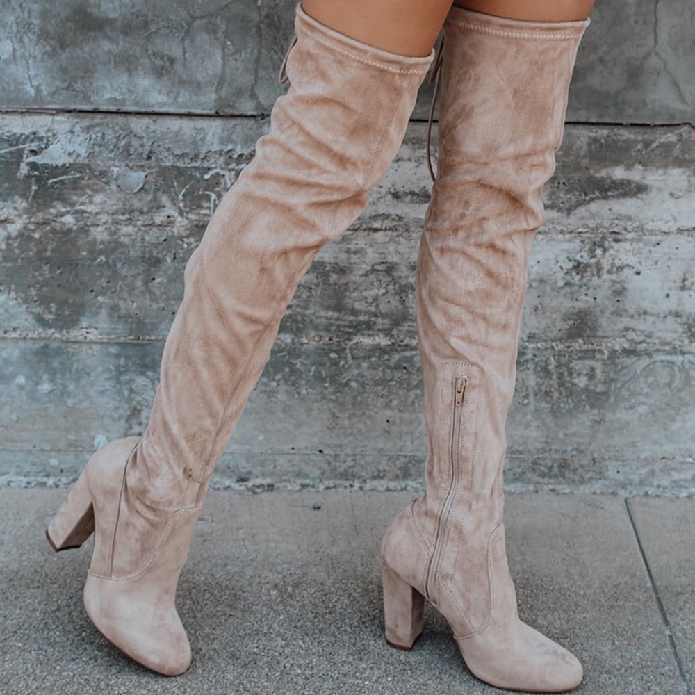 Lulus taupe suede over knee boot